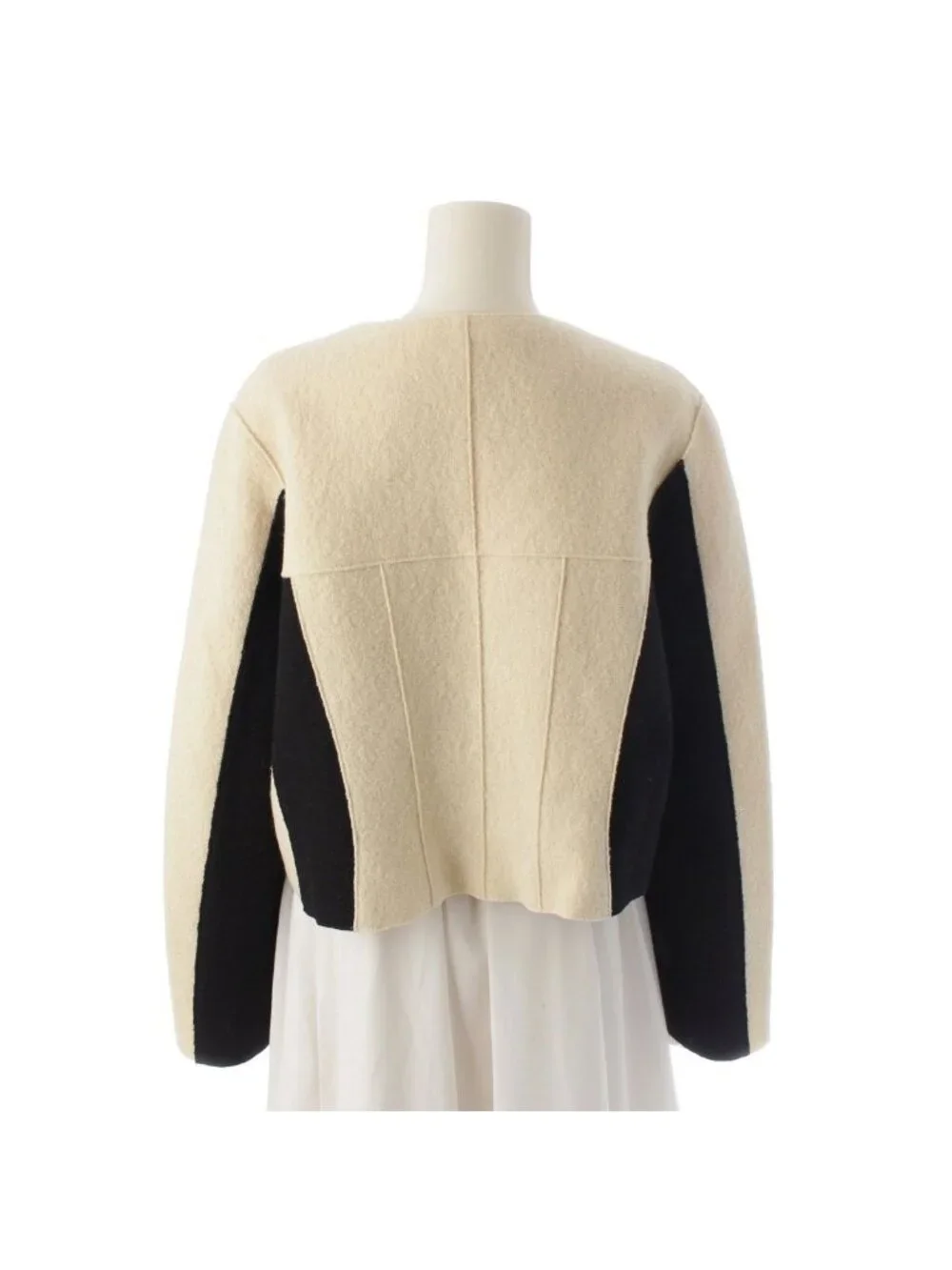 Chanel Wool Bicolor Zip Up Hem Chain Tailored Jacket White Black 38